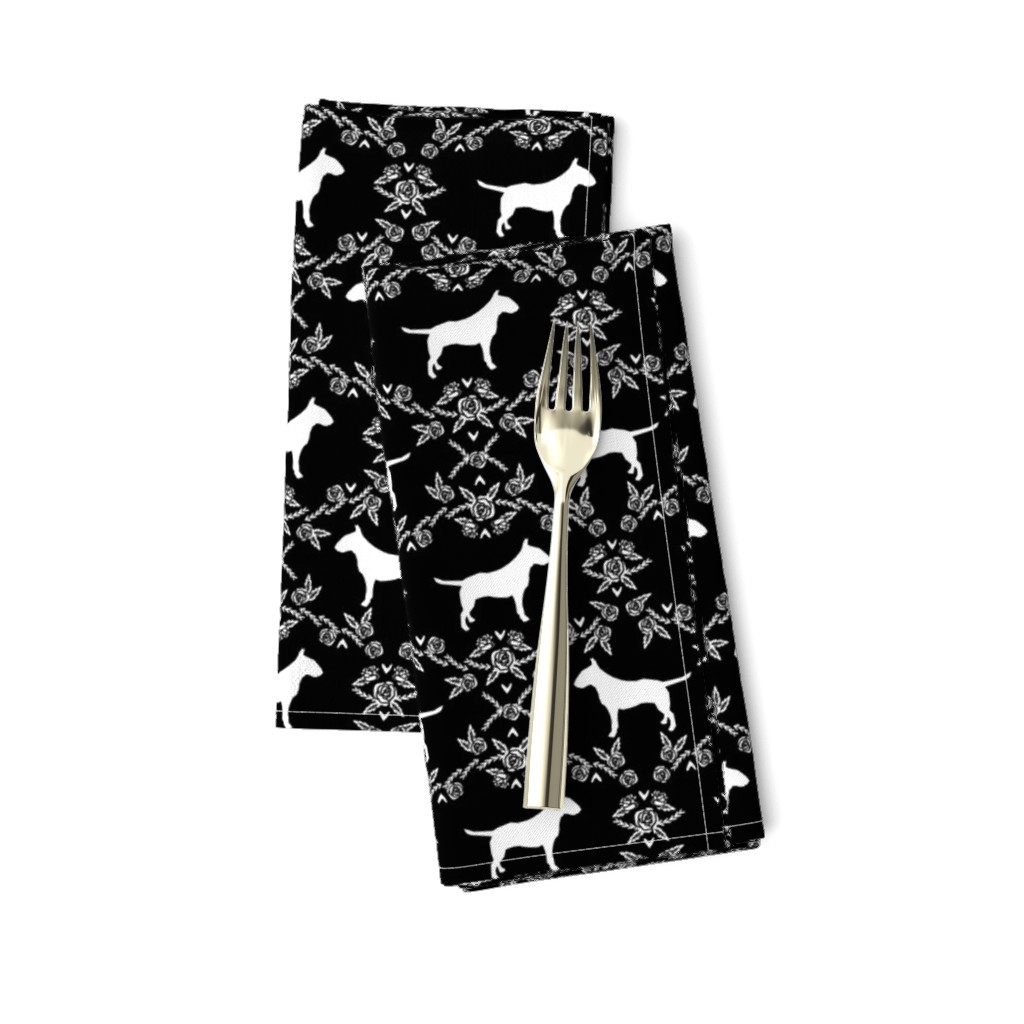 bull terrier floral silhouette dog breed fabric black and white