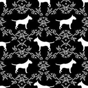 bull terrier floral silhouette dog breed fabric black and white