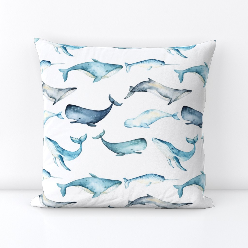 Watercolor Whales // White