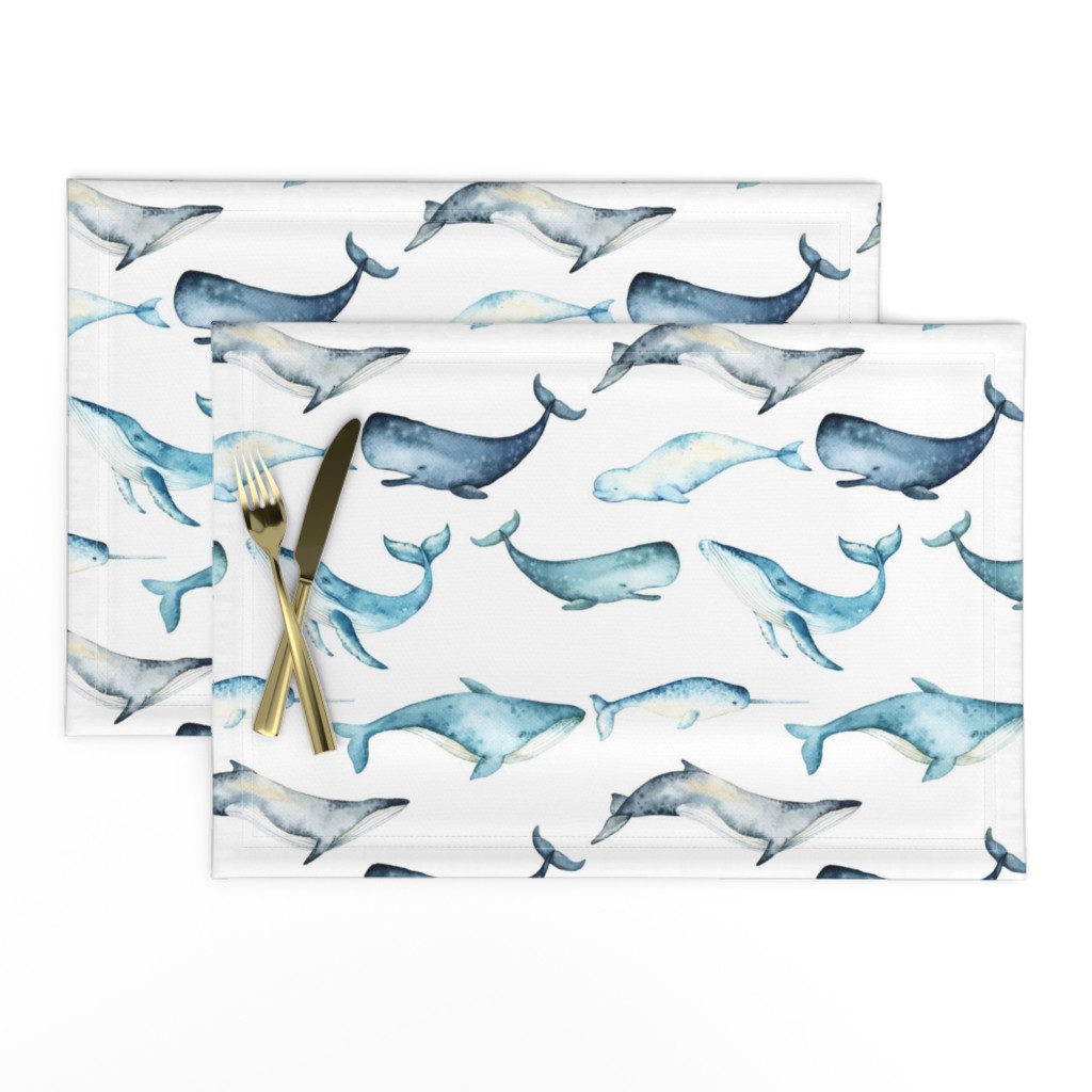 Watercolor Whales // White