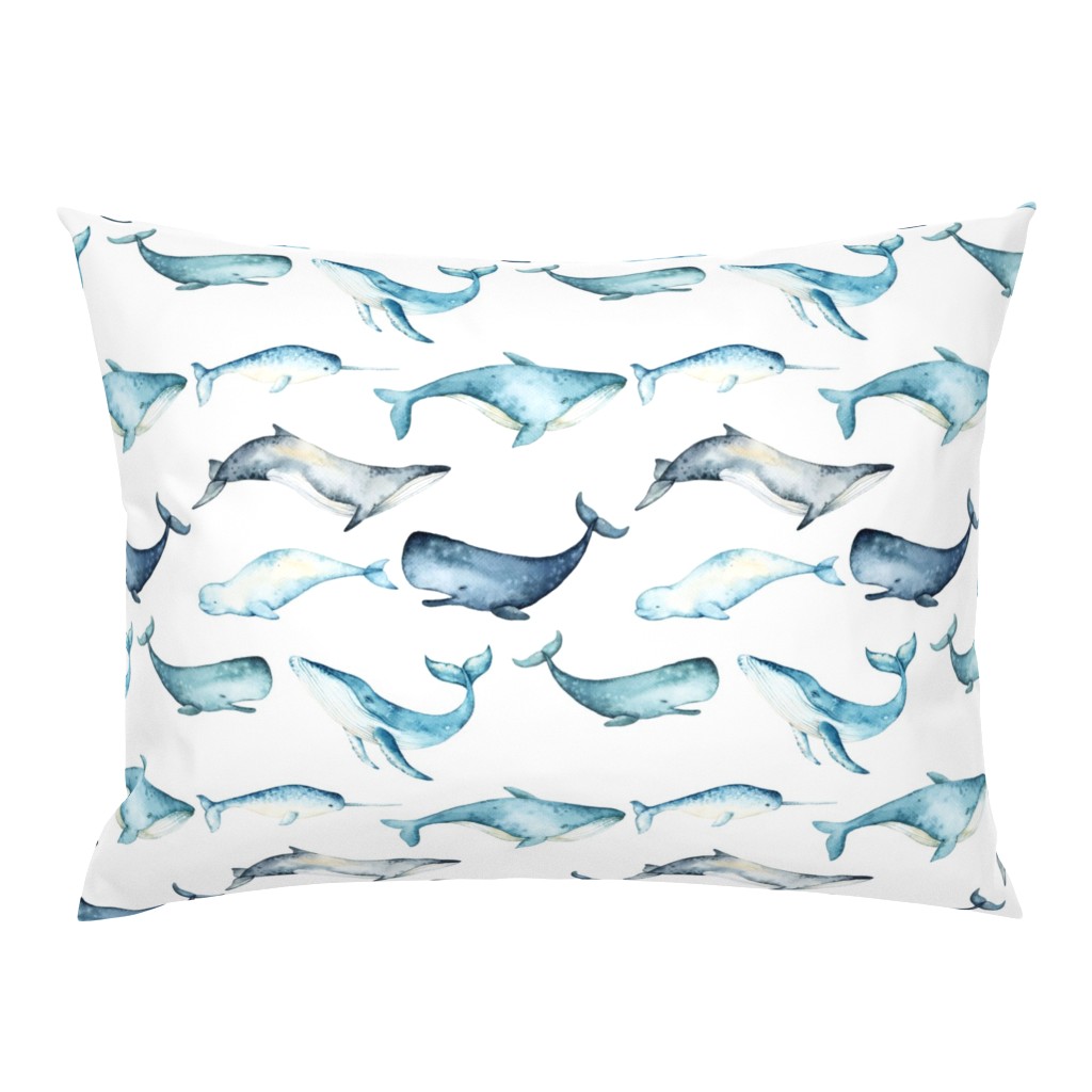 Watercolor Whales // White