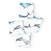 Watercolor Whales // White