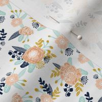 florals peach navy blue mint gold flowers painted floral painted flowers fabric nursery floral fabric (smaller)