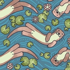 Swimming Otters Pastel Tones