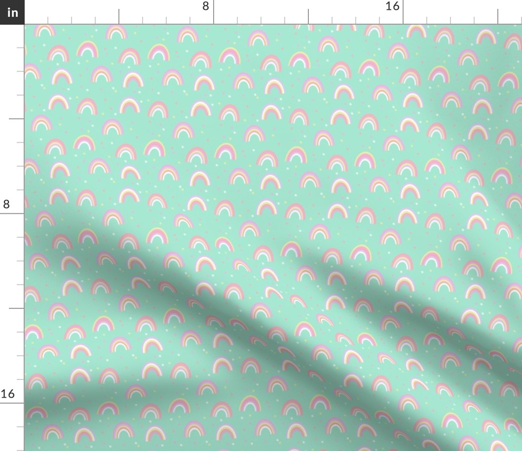 pastel rainbow fabric - cute girls baby nursery baby design - mint