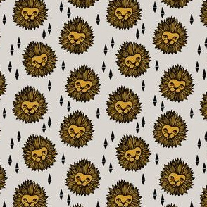 lion head fabric // mustard and grey lion design - boys fabric (smaller)