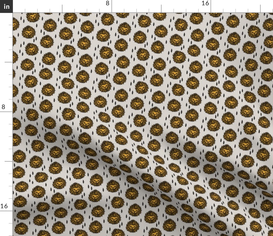 lion head fabric // mustard and grey lion design - boys fabric (smaller)