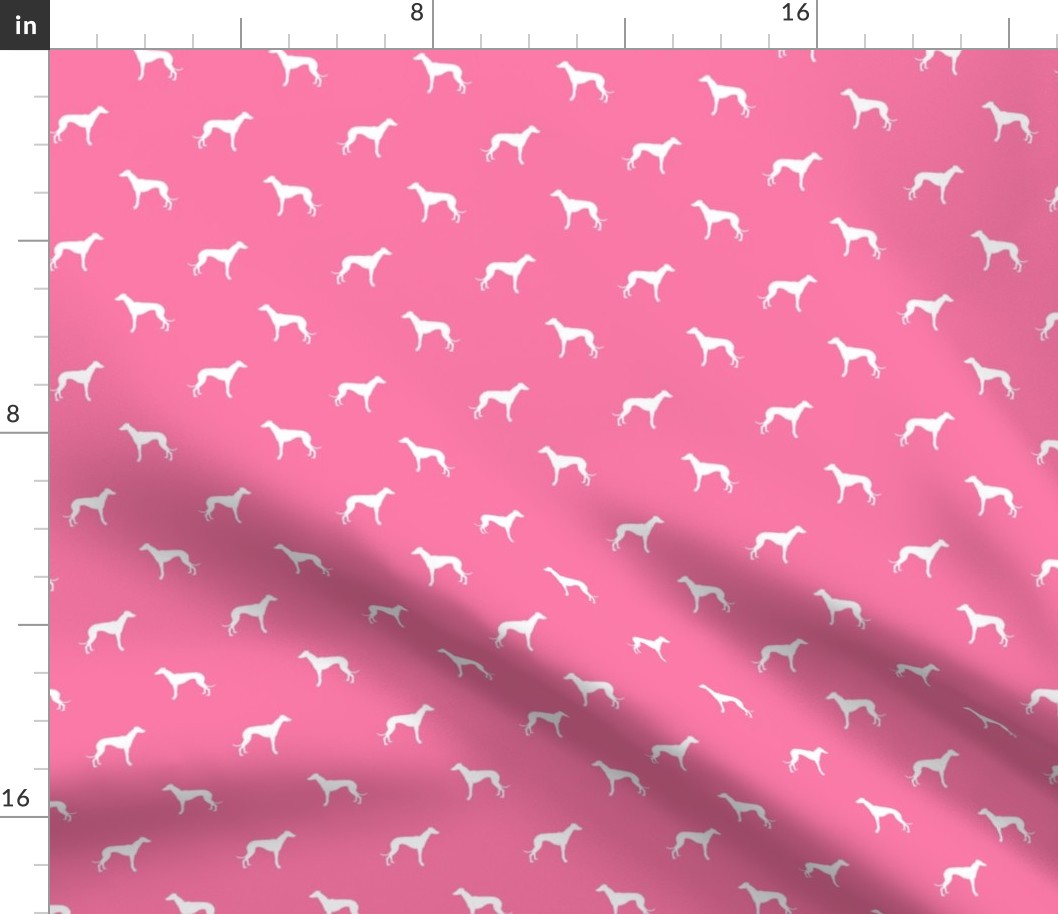 whippet silhouette - dog breed fabric whippet - french rose