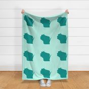 Wisconsin silhouette - 18" teal on mint blue