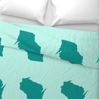 Wisconsin silhouette - 18" teal on mint blue