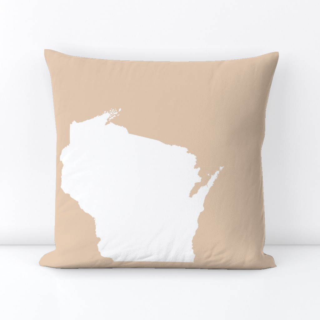 Wisconsin silhouette - 18" white on driftwood tan