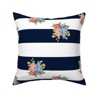 Navy Stripe with Vintage Flowers