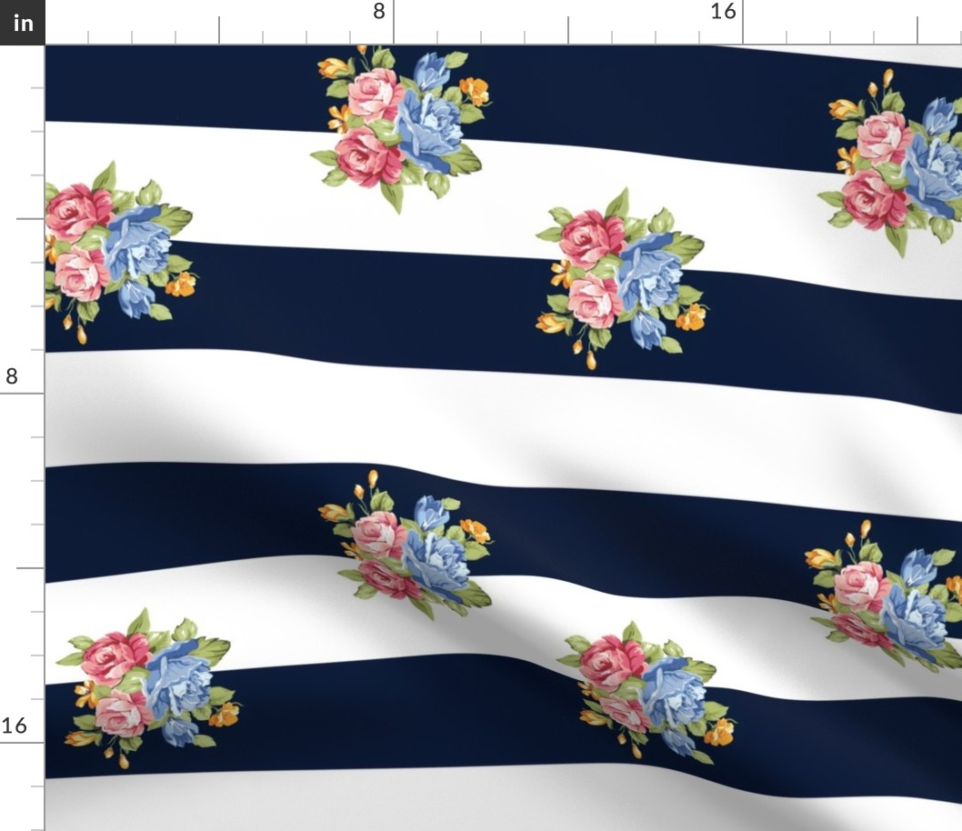 Navy Stripe with Vintage Flowers