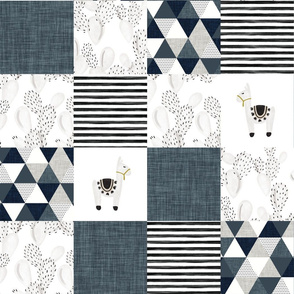 watercolor llamas patchwork wholecloth // slate and navy