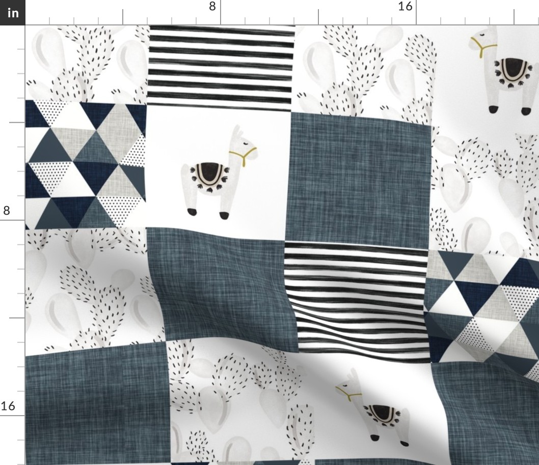 watercolor llamas patchwork wholecloth // slate and navy