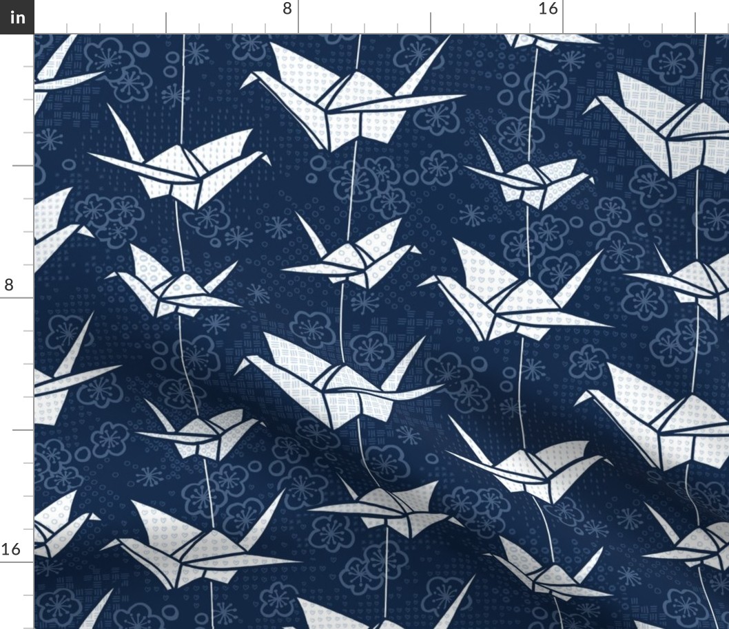 Blue Monochrome Origami Cranes
