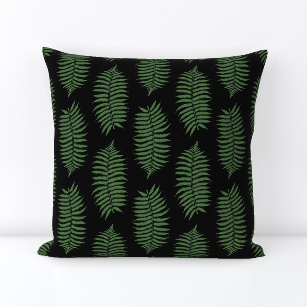 Medium Fern Green Fern Leaf Silhouettes on Black