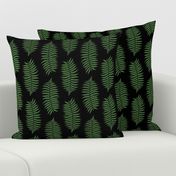 Medium Fern Green Fern Leaf Silhouettes on Black