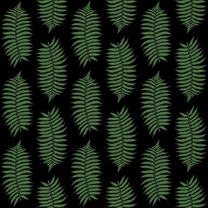 Medium Fern Green Fern Leaf Silhouettes on Black