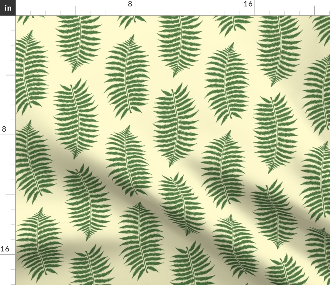 Medium Fern Green Fern Leaf Silhouettes on Lemon Chiffon Yellow