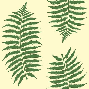 Large Fern Green Fern Leaf Silhouettes on Lemon Chiffon