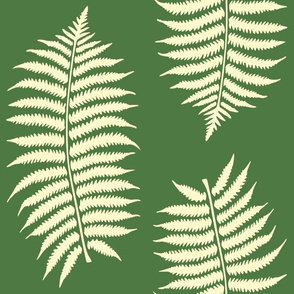 Large Lemon Chiffon Fern Leaf Silhouettes on Fern Green