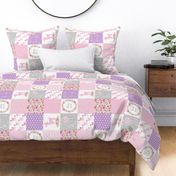 Dearly Loved Fawn Cheater Quilt Fabric - Baby Girl Nursery (pink lavender gray) ROTATED