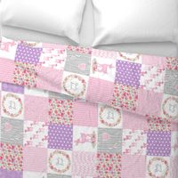 Dearly Loved Fawn Cheater Quilt Fabric - Baby Girl Nursery (pink lavender gray) ROTATED