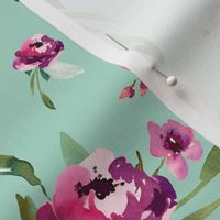 mint deep pink watercolor floral