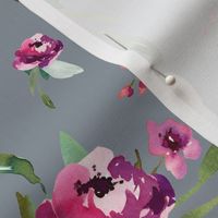 gray deep pink watercolor floral