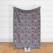 gray deep pink watercolor floral