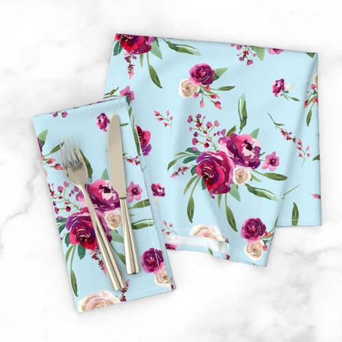 pale blue deep pink watercolor floral 