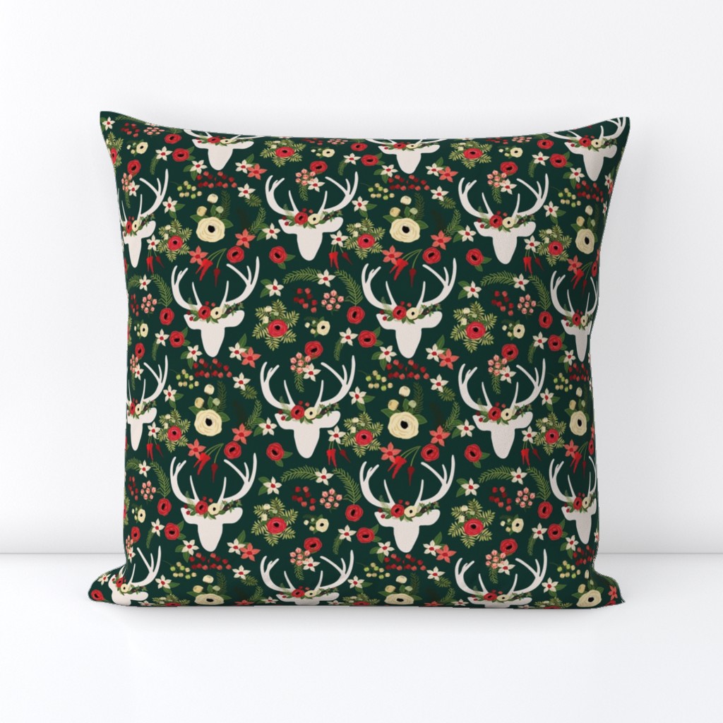 Forest Green Winter White Floral Deer Winter Berries