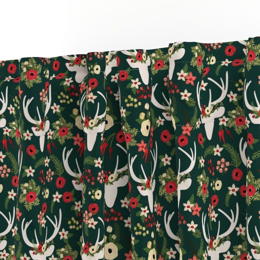 Forest Green Winter White Floral Deer Winter Berries