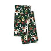 Forest Green Winter White Floral Deer Winter Berries