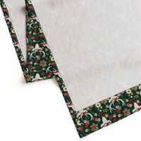 Forest Green Winter White Floral Deer Winter Berries