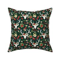 Forest Green Winter White Floral Deer Winter Berries