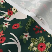 Forest Green Winter White Floral Deer Winter Berries