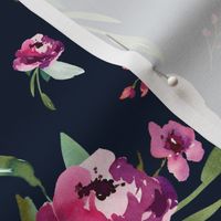 navy blue deep pink watercolor floral 