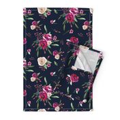 navy blue deep pink watercolor floral 