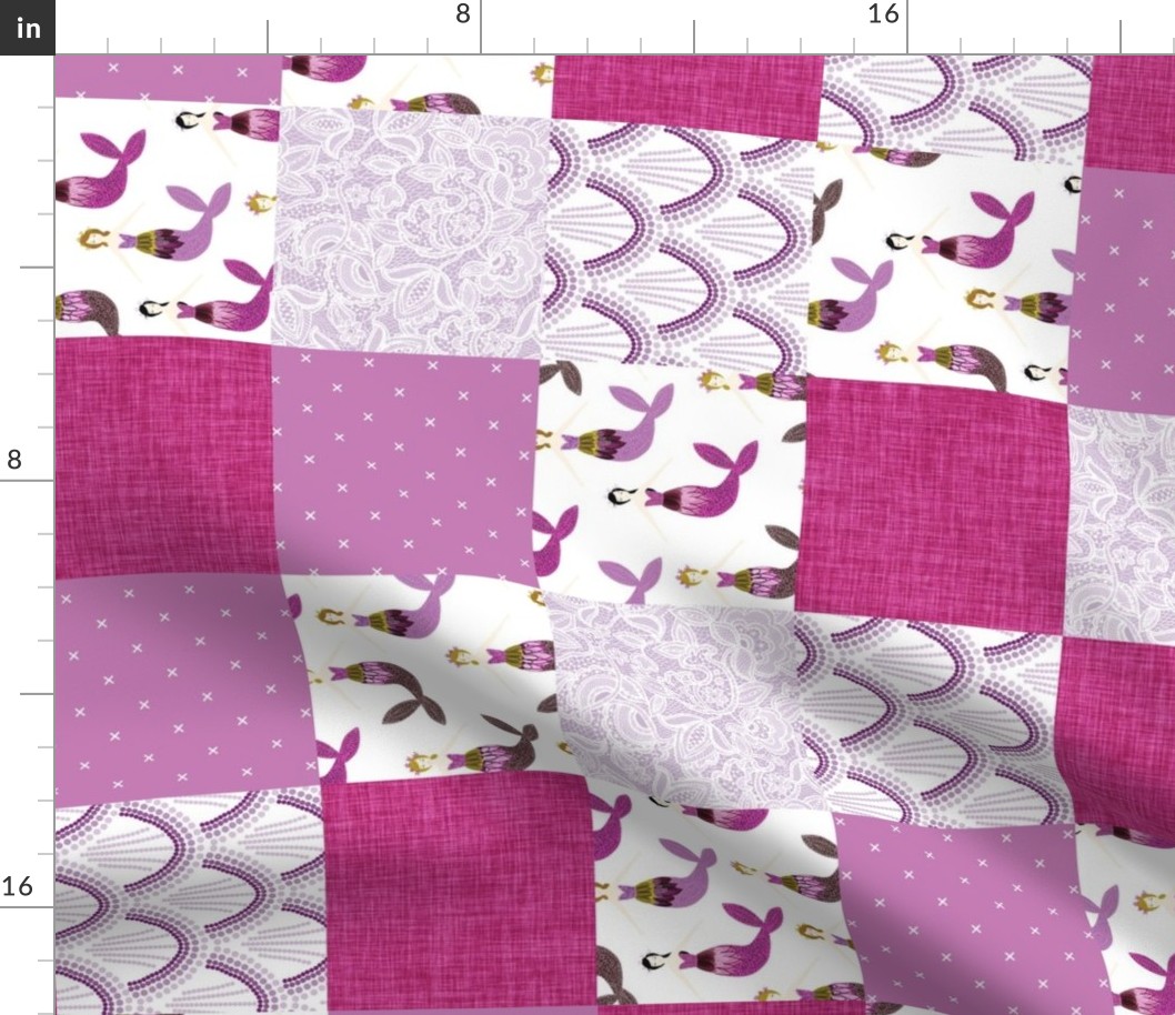 sparkle mermaids wholecloth // pink + purple // rotated