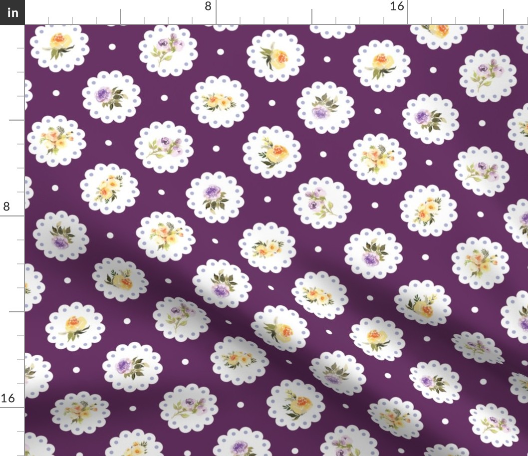 Deep Purple Yellow Floral Doily 