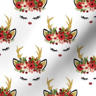 Reindeer Face Floral Gold Sparkle Red Green