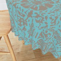 24" LARGE Aqua Taupe Floral Block Print