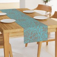 24" LARGE Aqua Taupe Floral Block Print