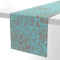 24" LARGE Aqua Taupe Floral Block Print