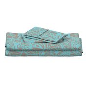 24" LARGE Aqua Taupe Floral Block Print