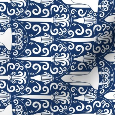 Rocket Science Damask (Navy and White Rotated)