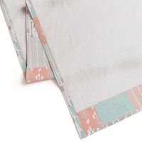 Tribal Boho Apricot Blue Gray Patchwork Cheater Quilt