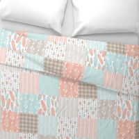 Tribal Boho Apricot Blue Gray Patchwork Cheater Quilt